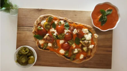 Easy Oat & Yogurt Flatbread with Fresh Tomatoes and Herb Sauce