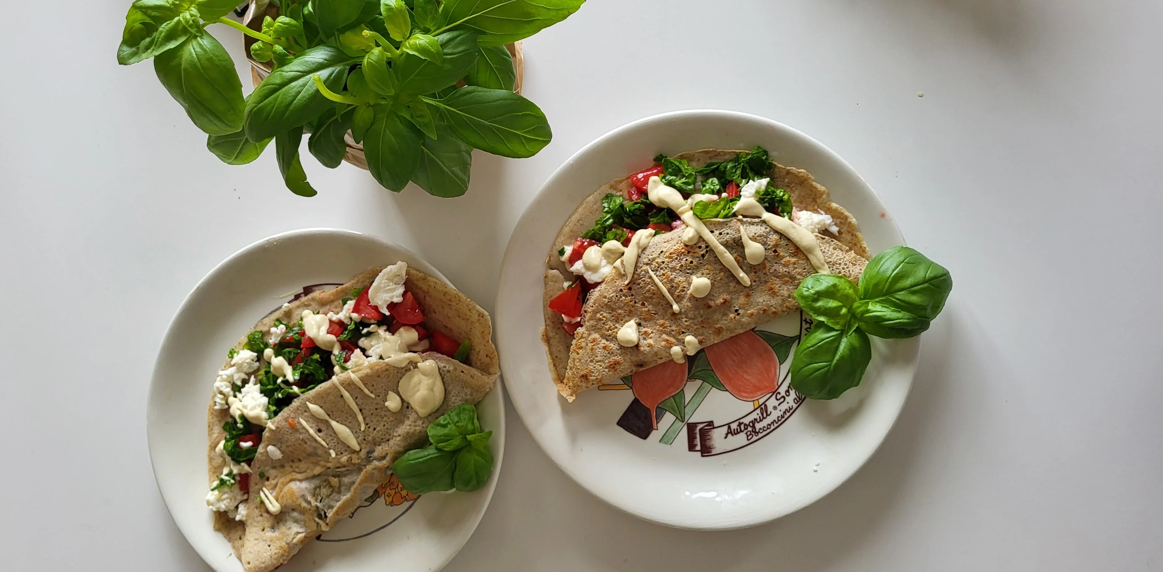 Quinoa Pancakes; Spinach, Tomato, Sauce