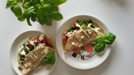 Quinoa Pancakes; Spinach, Tomato, Sauce