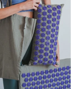 Tappetino agopressione in lino con cuscino, punti di pressione per sollievo del mal di schiena.