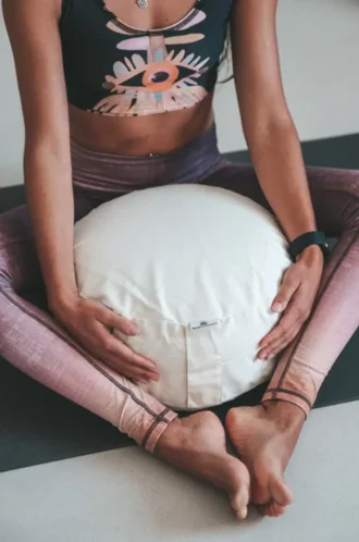 Yogan Yoga Bolster With Belt - Natural Buckwheat Hulls Filling, 100% Organic Cotton Removable Cover