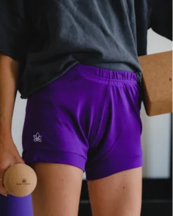 Iyengar shorts – Dark Purple in organic cotton yoga shorts, organic cotton yoga shorts for women