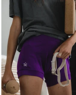 Iyengar shorts – Dark Purple in organic cotton yoga shorts, organic cotton yoga shorts for women