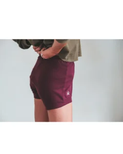 Dark lilac Iyengar yoga cotton shorts with elastic waist and legs.