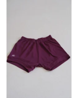 Dark lilac Iyengar yoga cotton shorts with elastic waist and legs.