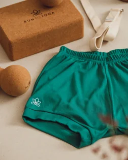 Iyengar shorts – Green in Iyengar yoga shorts, organic cotton yoga shorts for women