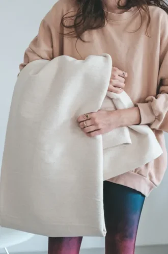 Cuscino per pranayama, viola con coperta da yoga