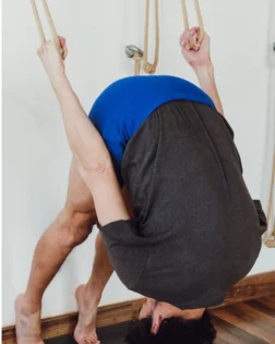 Pair of long cotton yoga wall ropes with spliced ends for Iyengar rope wall practice.