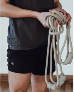 Pair of long cotton yoga wall ropes with spliced ends for Iyengar rope wall practice.